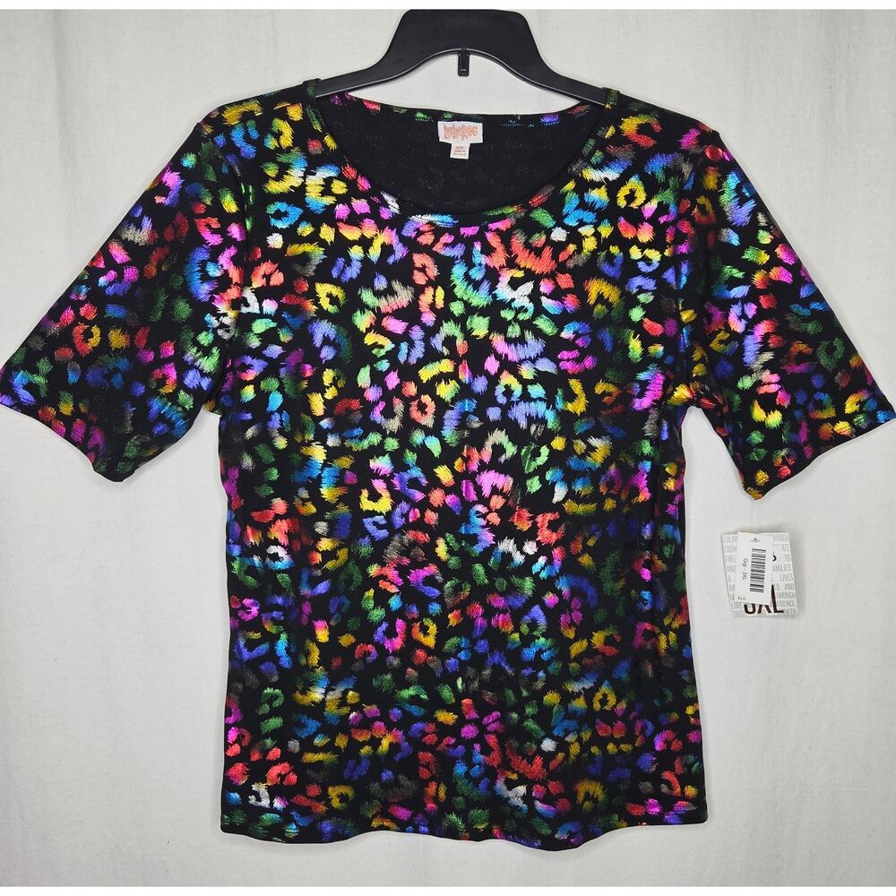 LuLaRoe Elegant Gigi Rainbow Foil Animal Print Holographic Tee Shirt NEW 3XL